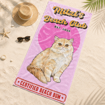 Custom Pet Sketch Doodle Beach Towel with Personalized Text, Hand-Drawn Dog or Cat Photo Gift