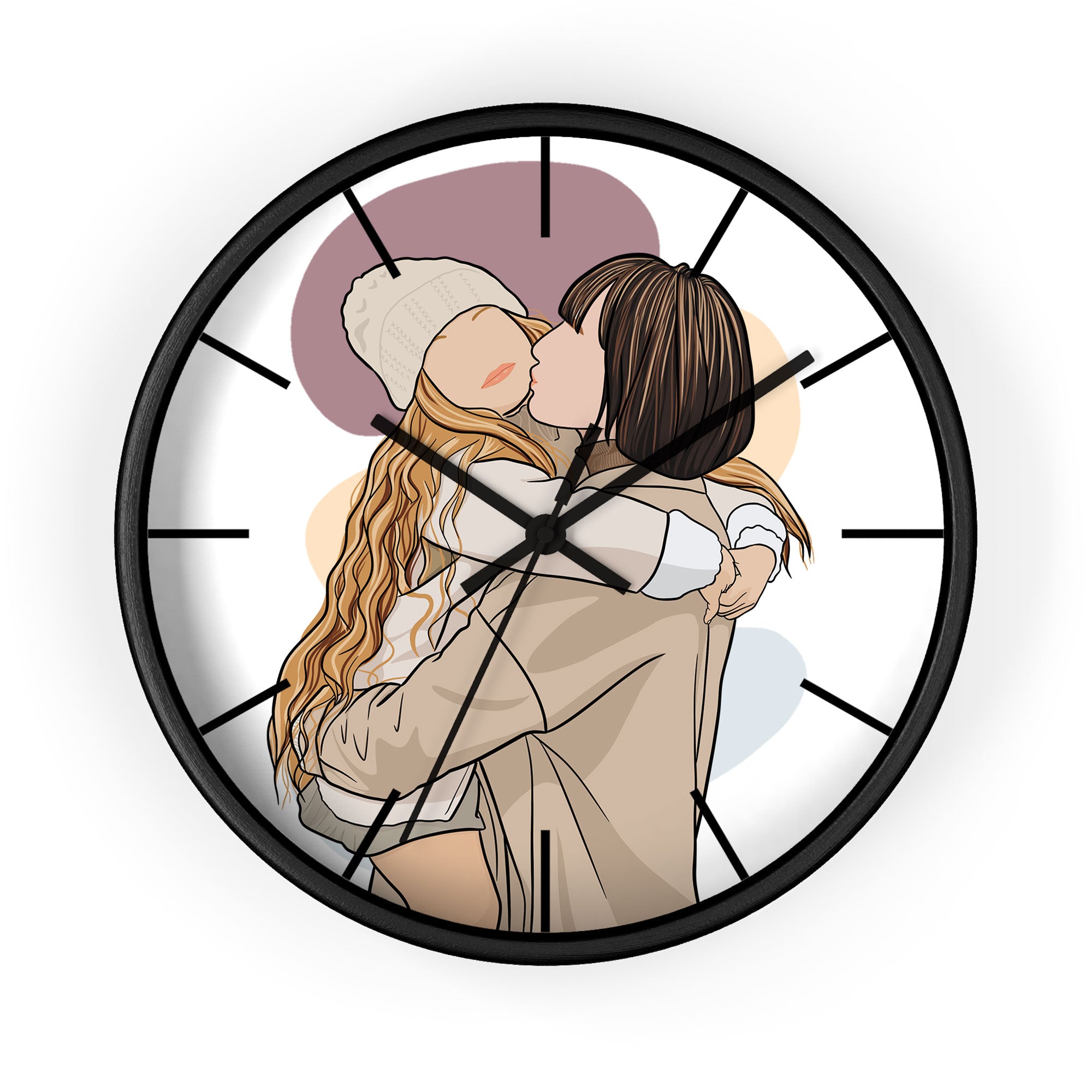 Customized Photo to Art Mom and Baby, Dad and Kids Wall Clock Doodle Style Lovely Anniversary Gift