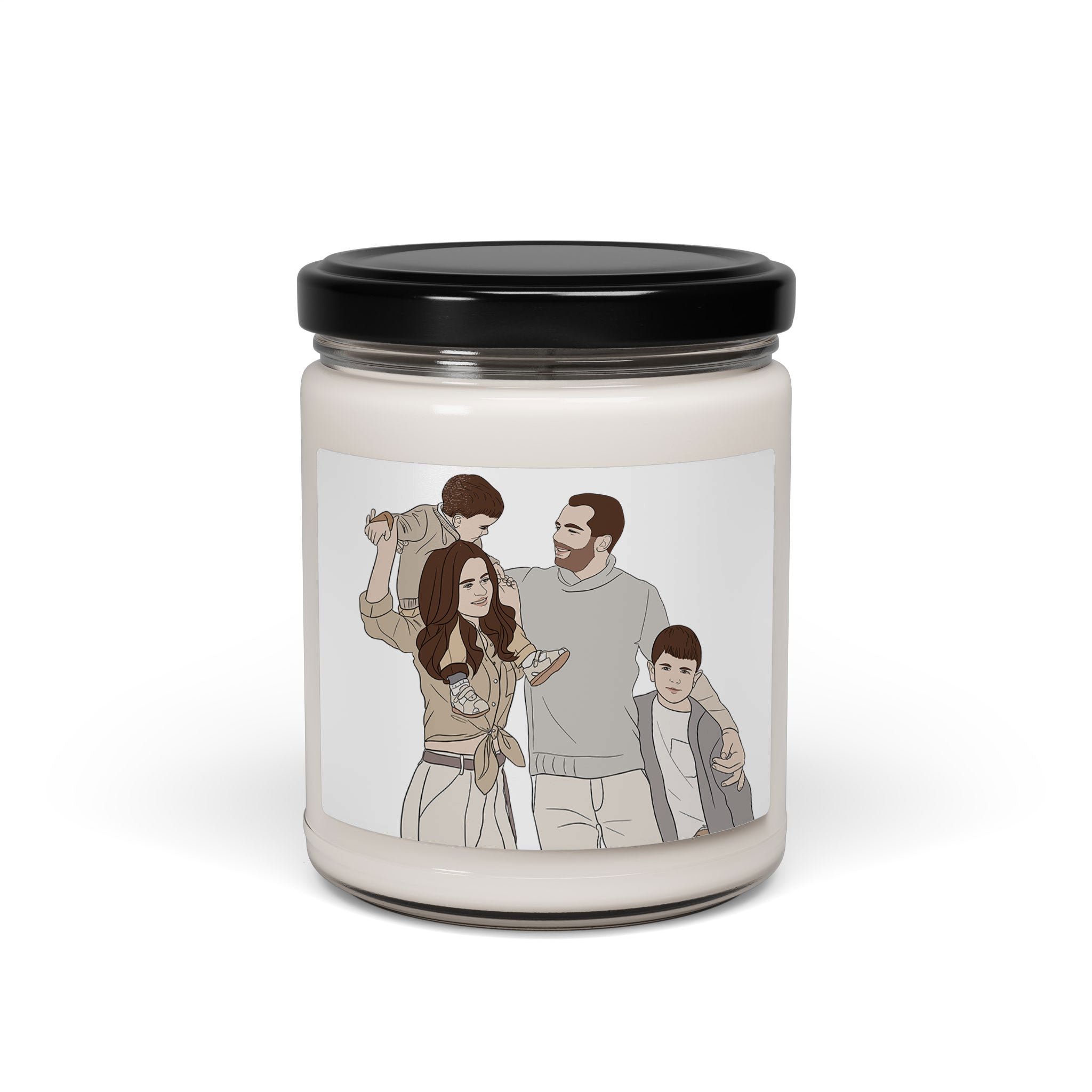 Customized Illustration from Photo Family Portrait 9oz. Scented Soy Candle Doodle Style Gift for Family