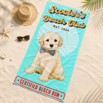 Custom Pet Photo Pop Art Beach Towel with Personalized Text, Vibrant Dog or Cat Lover Summer Gift