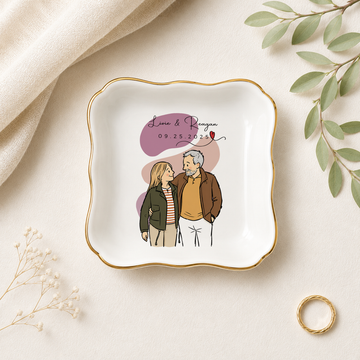 Personalized Couple Photo Funny Doodle Trinket Dish with Custom Text, Custom Romantic Keepsake Gift