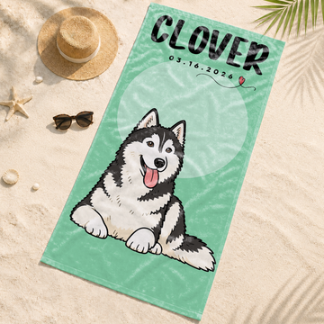 Custom Pet Funny Doodle Beach Towel with Personalized Text, Playful Dog or Cat Photo Gift for Summer