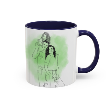 Personalized Big Family Photo to Detailed Line Art Accent Mug with Custom Text - 11, 15 oz