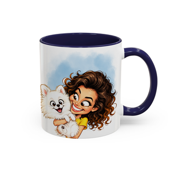 Personalized Pet & Owner Photo to Caricature Art Accent Mug with Custom Text - 11, 15 oz