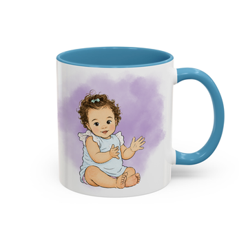 Personalized Baby Portrait Photo to Water Color Doodle Accent Mug with Custom Text - 11, 15 oz