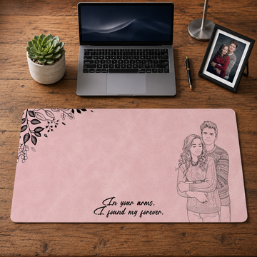 Personalized Photo to Line Art Couple Forever Desk Mat