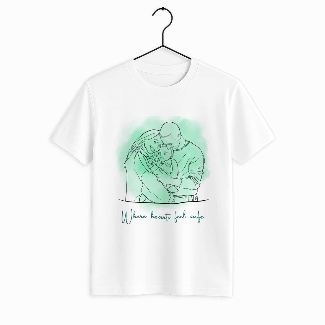 Personalized Photo to Line Art Illustration, Anniversary, Family, Father, Mothers Day Unisex Crewneck T-shirt S-5XL