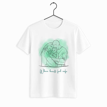 Personalized Photo to Line Art Illustration, Anniversary, Family, Father, Mothers Day Unisex Crewneck T-shirt S-5XL