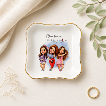 Personalized Friend Photo Caricature Trinket Dish with Custom Text, Custom Best Friend Keepsake Gift