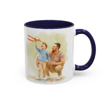 Personalized With Dad or Grandpa Photo to Water Color Accent Mug with Custom Text - 11, 15 oz