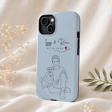 Personalized Dog & Owner Detailed Line Art Tough Phone Case with Custom Text