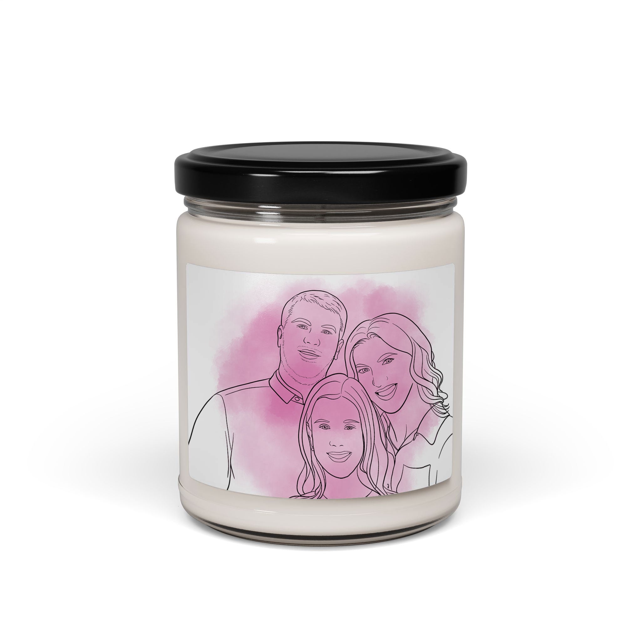 Personalized Photo to Line Art Family Portrait 9oz. Scented Soy Candle Illustration Style Lovely Anniversary Gift