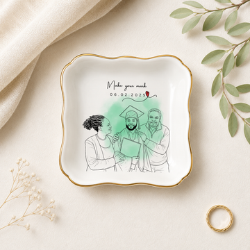 Personalized Graduation Photo Detailed Line Art Trinket Dish with Custom Text, Custom Graduate Keepsake Gift