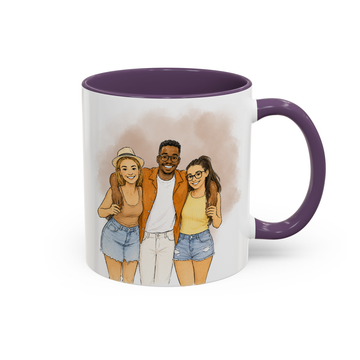 Personalized Friend Photo to Water Color Doodle Accent Mug with Custom Text - 11, 15 oz