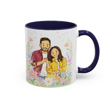 Personalized Couple Photo to Crayon Doodle Accent Mug with Custom Text - 11, 15 oz