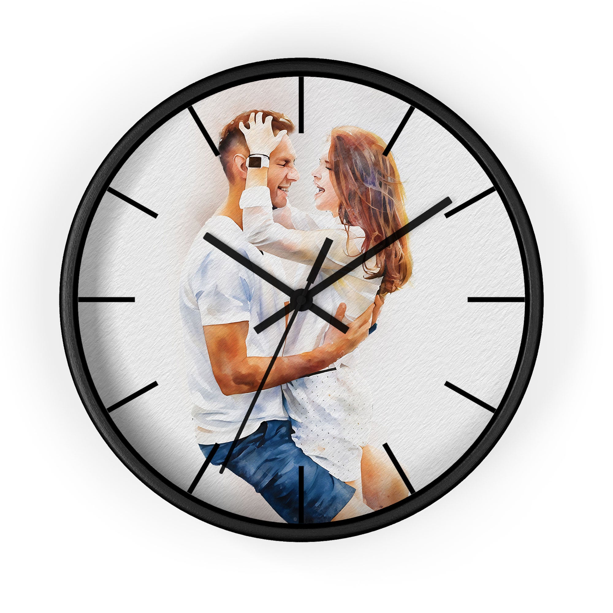 Personalized Photo to Portrait Love Picture Wall Clock Watercolor Style Gift For Couple