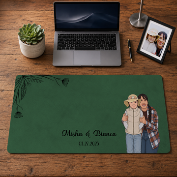 Personalized Mom & Kid Photo to Illustration Desk Mat with Custom Text