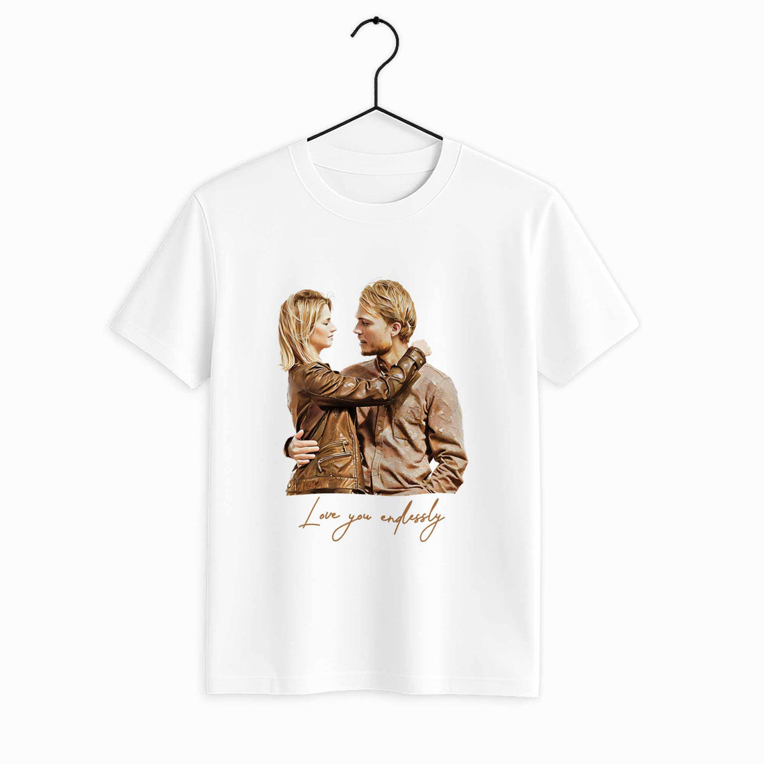 Custom Couple Photo, Turn Your Favorite Moment Together to Oil Painting Art, Romantic Gift Unisex Crewneck T-shirt S-5XL
