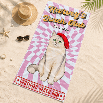 Personalized Pet Pop Art Beach Towel with Custom Text, Colorful Dog or Cat Photo Summer Gift