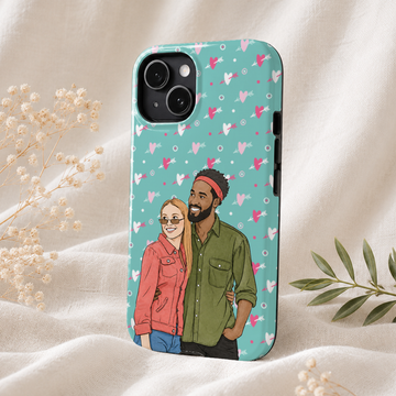 Personalized Couples Water Color Doodle Tough Phone Case with Custom Text