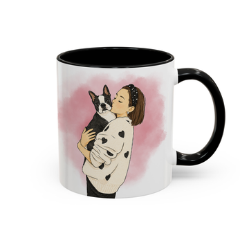 Custom Dog & Owner Water Color Doodle Accent Mug with Personalized Text - 11, 15 oz