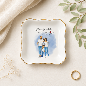 Personalized Big Family Photo Water Color Doodle Trinket Dish with Custom Text, Custom Family Keepsake Gift