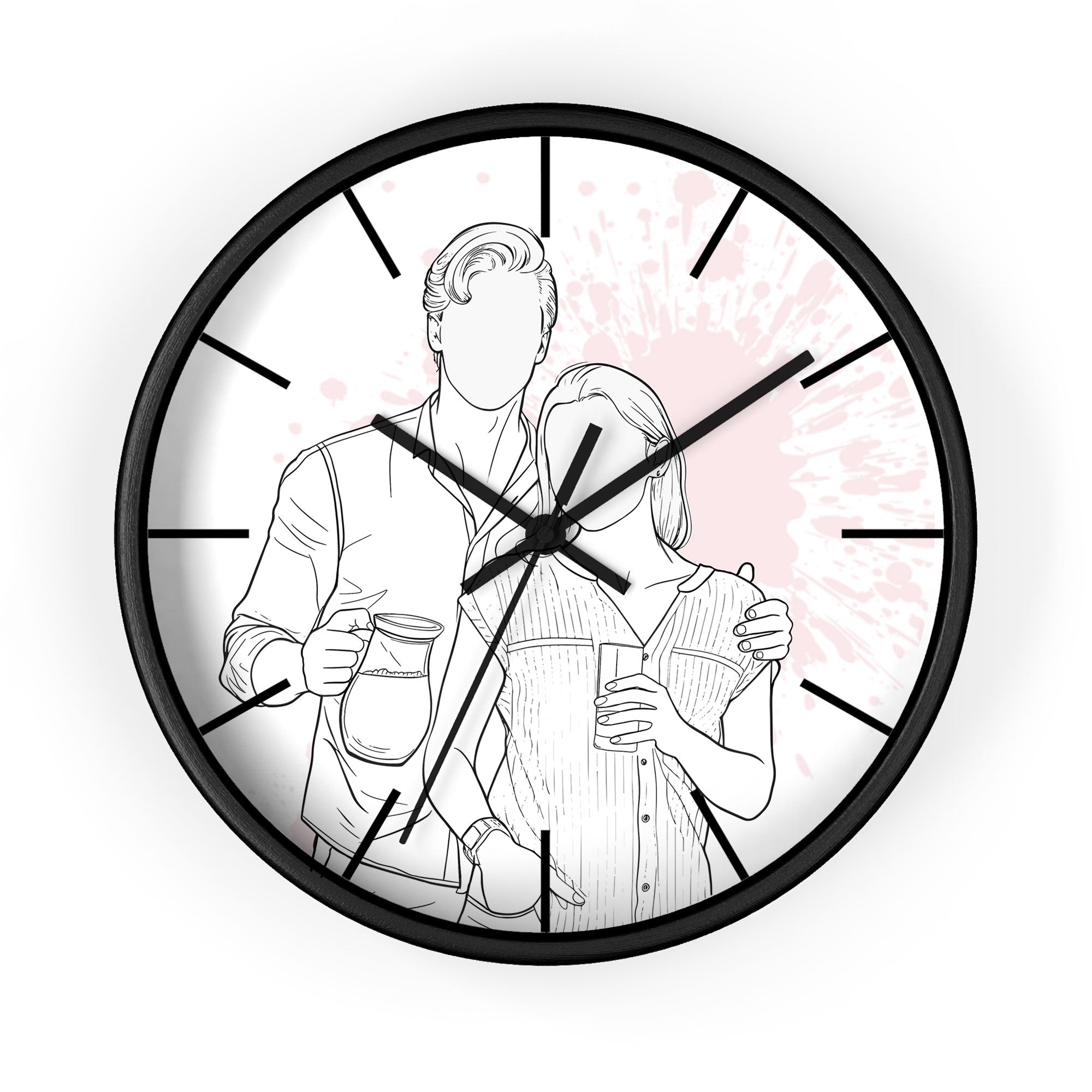 Personalized Picture to Drawing Couple Portrait Wall Clock Line Art Style Meaningful Anniversary or Date Gift