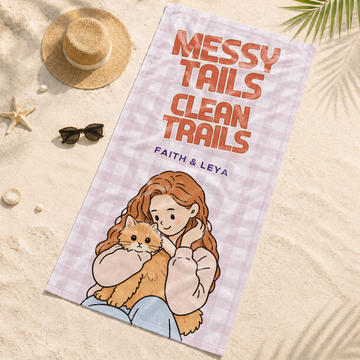 Personalized Pet and Owner Funny Doodle Beach Towel with Custom Text, Playful Summer Gift for Pet Lovers