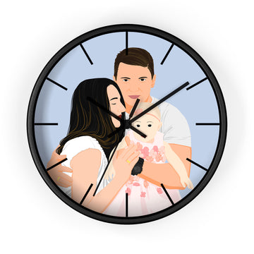 Personalized Illustration from Photo Family Portrait Wall Clock Digital Art Style Unique Gift for Home