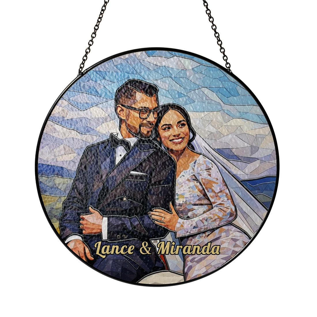 Personalized Wedding Illustration Glass Suncatcher - Custom Gift for Bride & Groom, Romantic Anniversary & Newlywed Window Decor