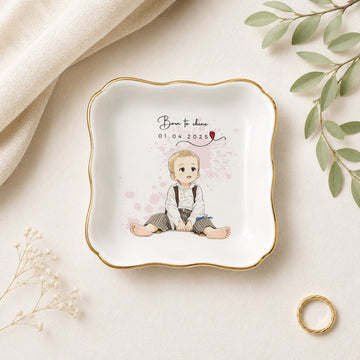 Personalized Baby Photo Anime Illustration Trinket Dish with Custom Text, Custom Baby Keepsake Gift