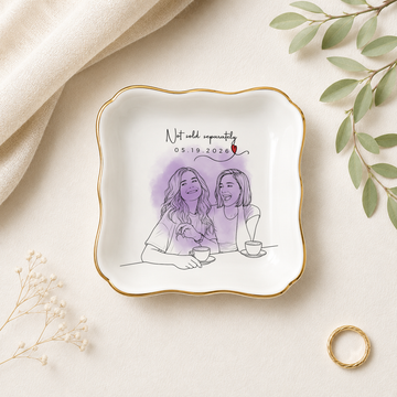 Personalized Best Friend Photo Detailed Line Art Trinket Dish with Custom Text, Custom Friendship Keepsake Gift