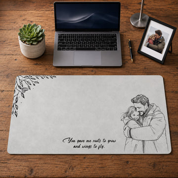 Personalized Photo to Line Art Father and Child Portrait Desk Mat