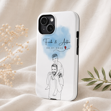 Personalized Dad & Kid Detailed Line Art Tough Phone Case with Custom Text
