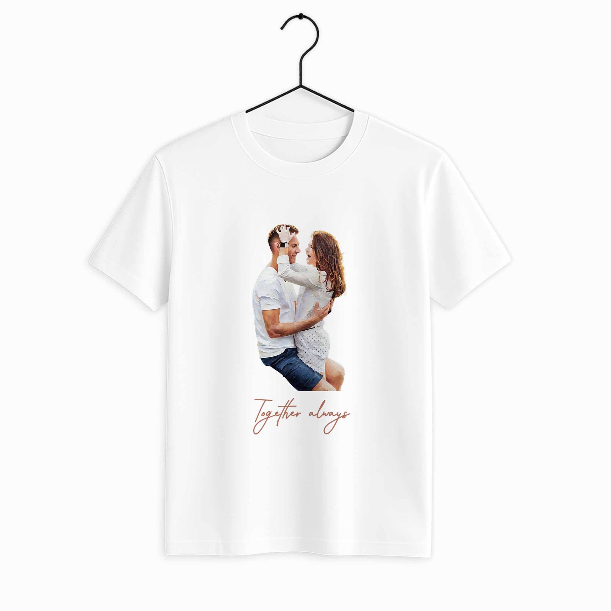 Customized Photo, Turn Your First Date or Wedding Photo to Art, Personalized Oil Painting Style Couple Unisex Crewneck T-shirt S-5XL
