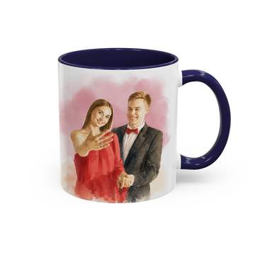 Personalized Engagement Photo to Water Color Accent Mug with Custom Text - 11, 15 oz