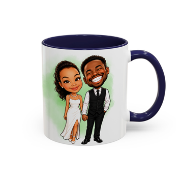Personalized Wedding Photo to Caricature Art Accent Mug with Custom Text - 11, 15 oz