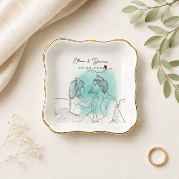 Personalized Dad & Kid Photo Detailed Line Art Trinket Dish with Custom Text, Custom Father Keepsake Gift