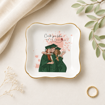 Personalized Graduation Photo Illustration Trinket Dish with Custom Text, Custom Graduate Keepsake Gift