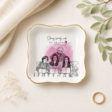 Personalized Big Family Photo Detailed Line Art Trinket Dish with Custom Text, Custom Family Keepsake Gift