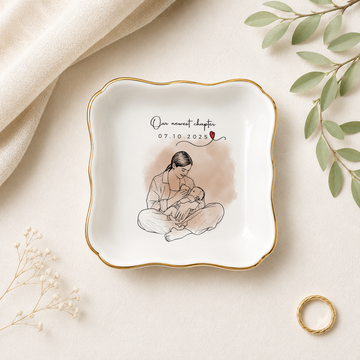 Personalized First Time Parent Photo Detailed Line Art Trinket Dish with Custom Text, Custom New Parent Keepsake Gift