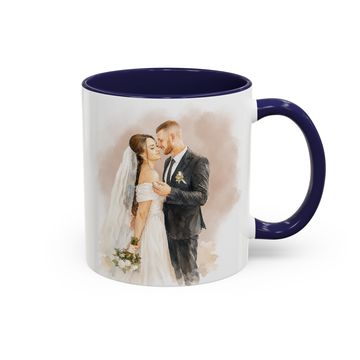 Personalized Wedding Photo to Water Color Accent Mug with Custom Text - 11, 15 oz