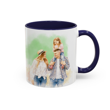 Personalized Big Family Photo to Water Color Accent Mug with Custom Text - 11, 15 oz