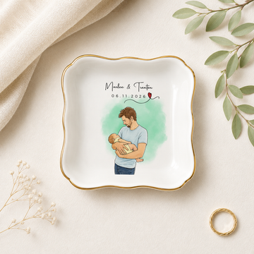 Personalized Baby With Dad Photo Water Color Doodle Trinket Dish with Custom Text, Custom Father and Baby Keepsake Gift