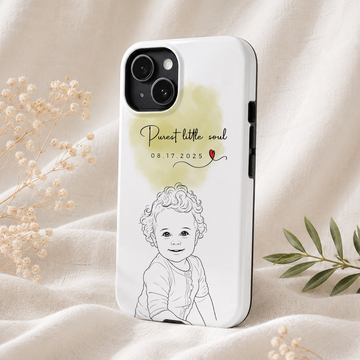 Personalized Baby Portrait Detailed Line Art Tough Phone Case with Custom Text