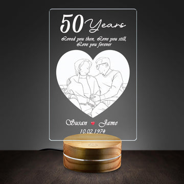 Personalized Line Art Anniversary Night Light - Custom 50th Wedding Anniversary Gift - Photo to Sketch Acrylic Lamp