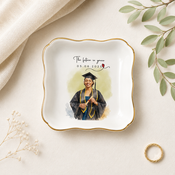 Personalized Graduation Photo Water Color Trinket Dish with Custom Text, Custom Graduate Keepsake Gift