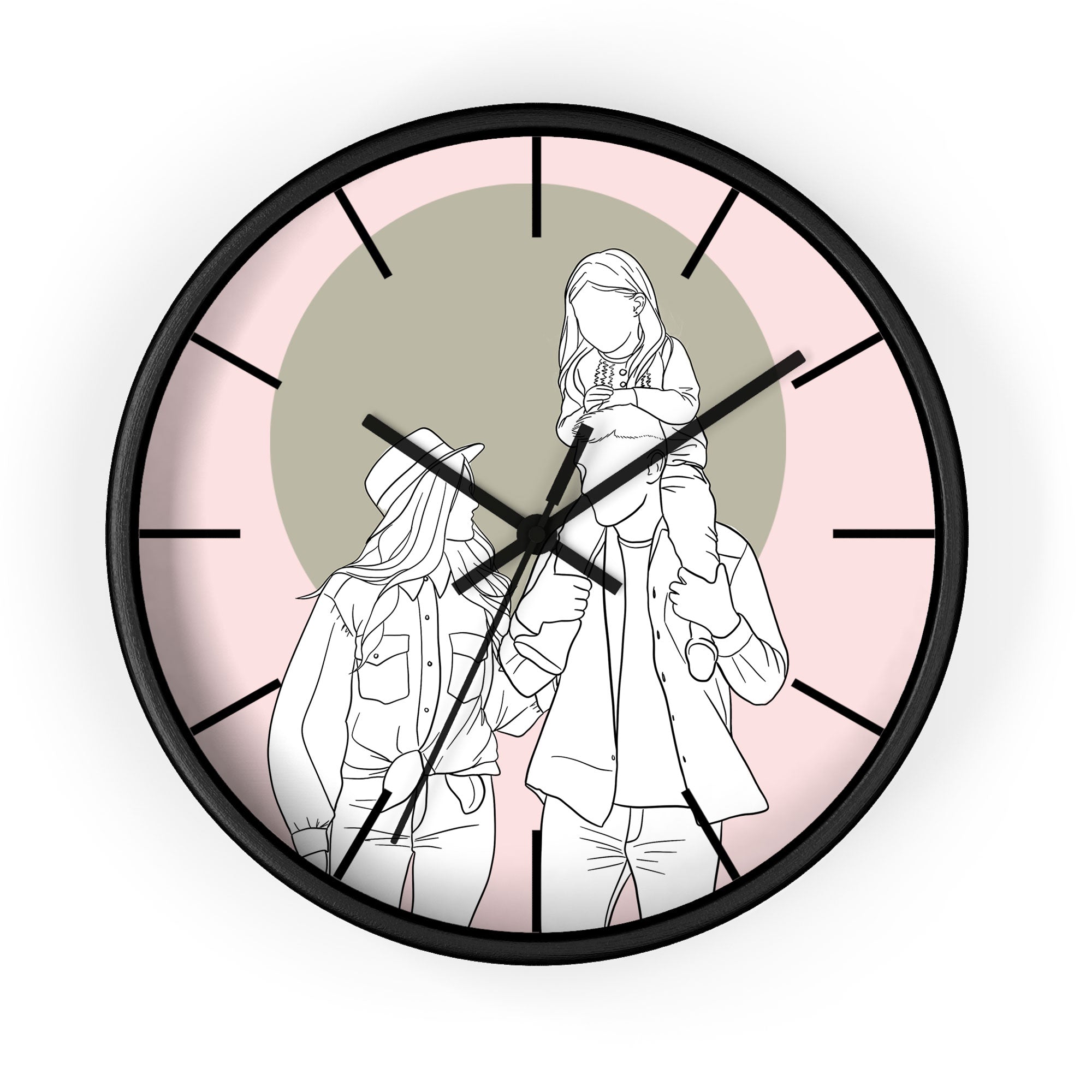 Custom Line Art from Photo Family Picture Wall Clock Minimalist Style Gift for Family