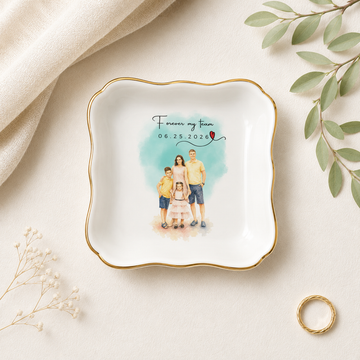Personalized Big Family Photo Water Color Trinket Dish with Custom Text, Custom Family Keepsake Gift