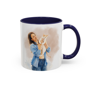 Personalized Pet & Owner Photo to Water Color Accent Mug with Custom Text - 11, 15 oz